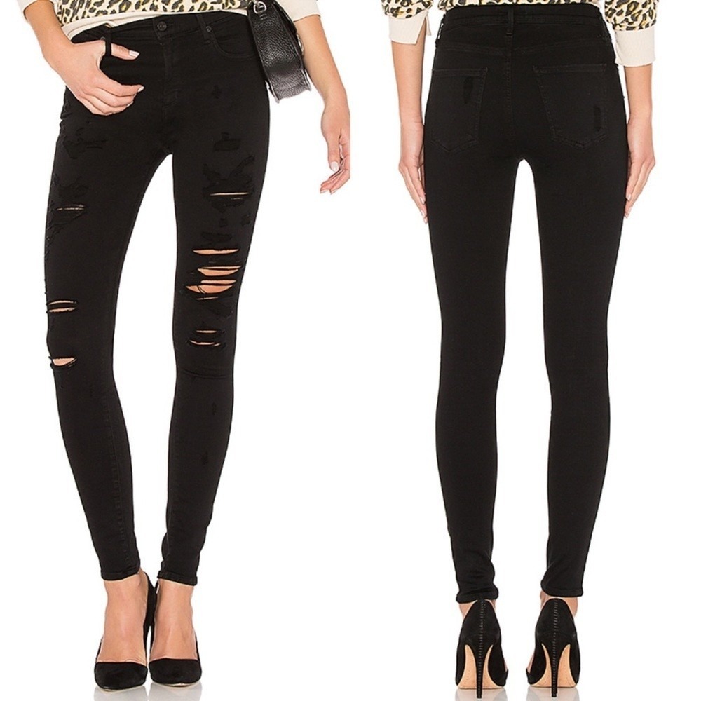 AGOLDE Sophie High Rise Distressed Skinny Jeans Women 25 Black Cotton Blend